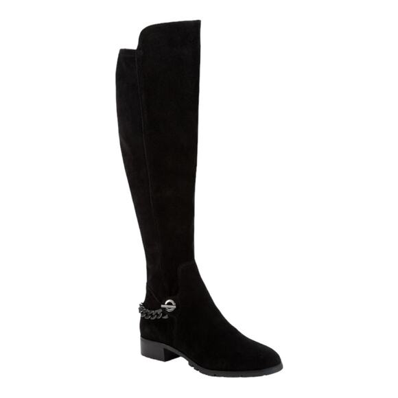 Karl Lagerfeld Shay ChainTrim Black Suede Knee High Boot Size 7.5 - Picture 3 of 14